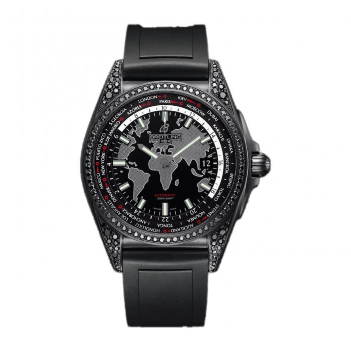 The durable fake Breitling Galactic MB3510AU watches are made from black steel. 