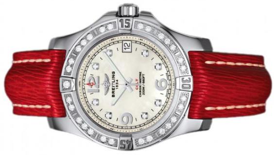 The attractive replica Breitling Colt A7438953 watches have red leather straps.