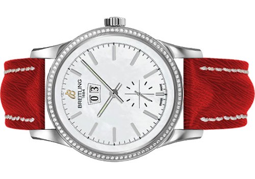 The female replica Breitling Transocean A1631053 watches have red leather straps.