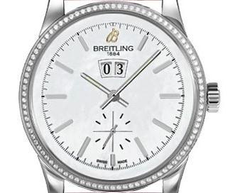 The 38 mm copy Breitling Transocean A1631053 watches have white mother-of-pearl dials.