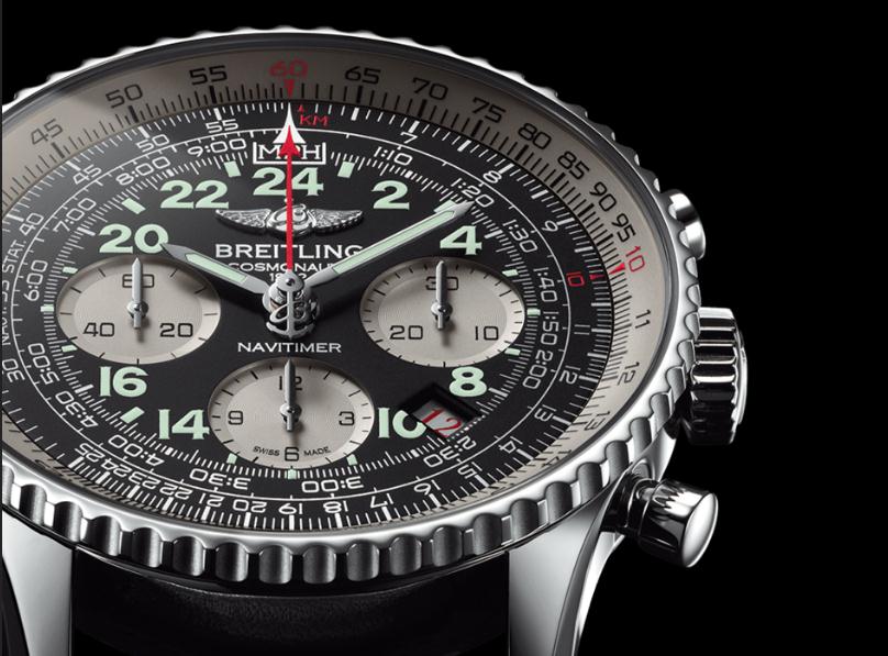 The 41.5 mm copy Breitling Navitimer watches have smoky grey luminant dials.