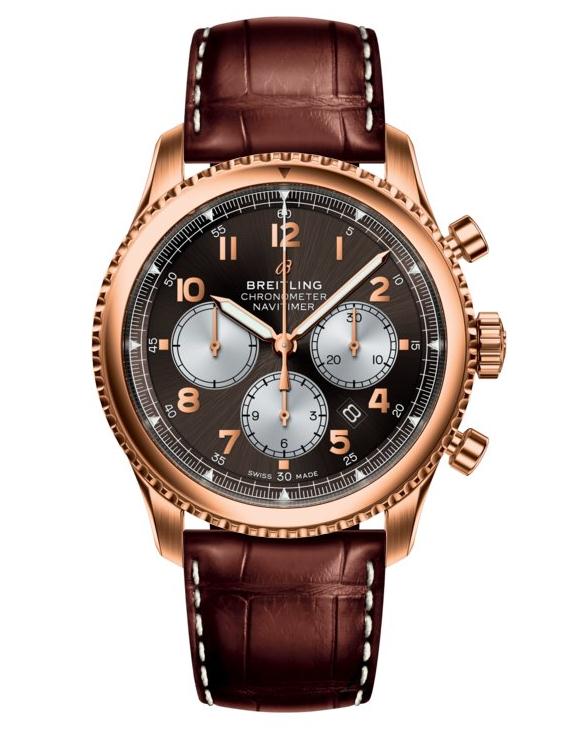 The luxury fake Breitling Navitimer Chronograph RB0117131Q1P1 watches are made from 18k rose gold.