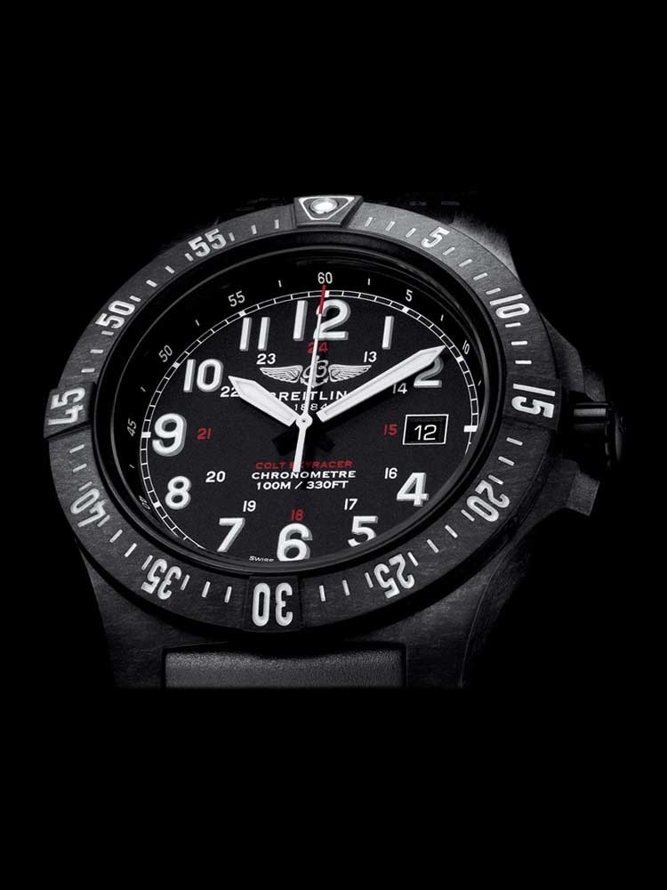 The 45 mm fake Breitling Colt X74320E4 watches have black dials.