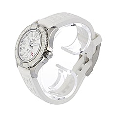 The stainless steel copy watches have white straps.