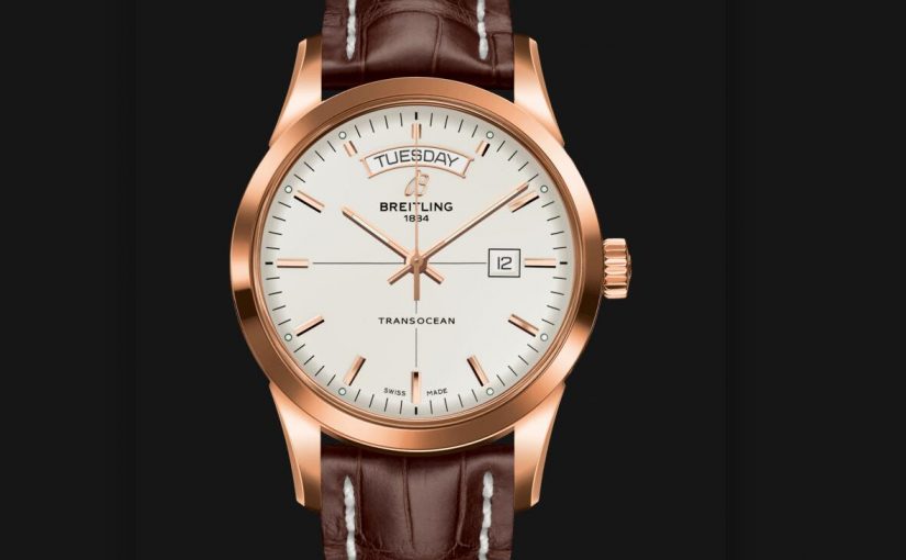 The brown strap fake watch is made from 18k rose gold.