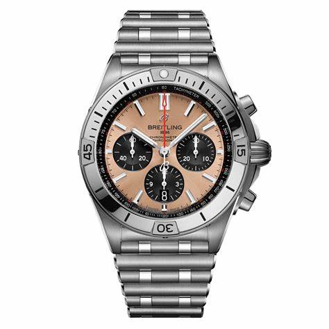 The salmon dial endows the replica Breitling with elegant appearance.