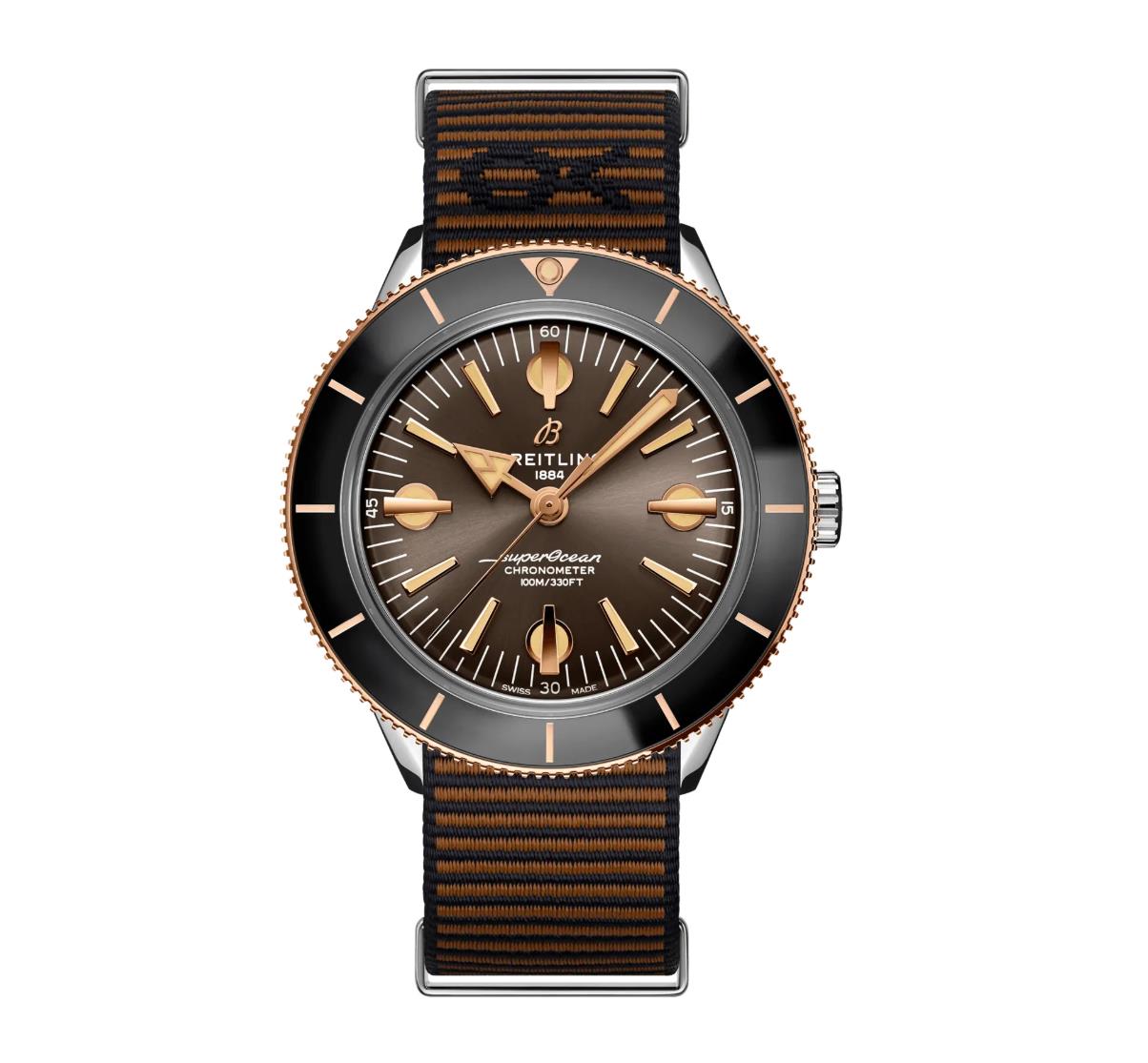 The waterproof fake watch has a brown dial.